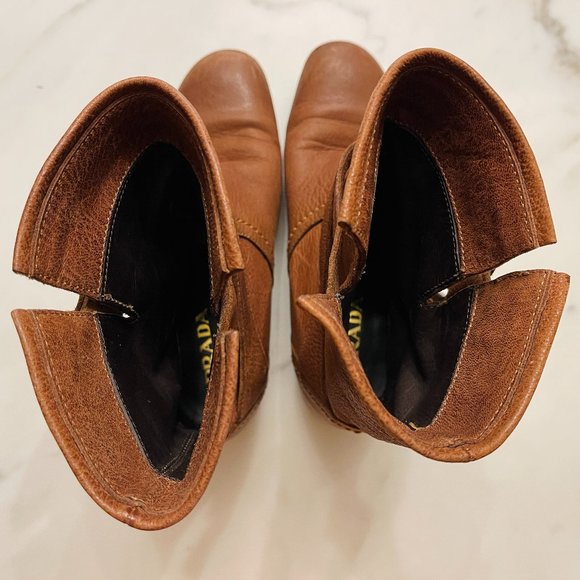 ❤️ PRADA DESIGNER ITALIAN LEATHER ANKLE CALF LOW CROSS BUCKLE BOOTS ITALY Y2K - Picture 7 of 15